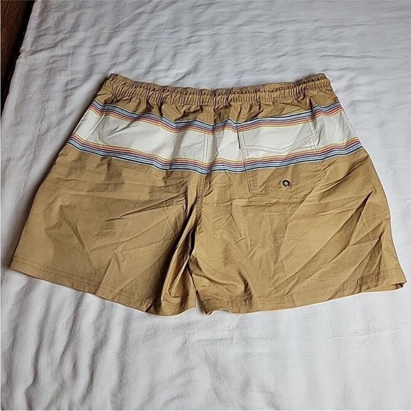 NWT - Ezekiel Swim Trunks Gold Wetlands Stripe Rainbow Elastic Waist Unlined - Picture 2 of 7
